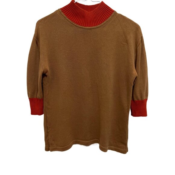 1032 Mango Collection Crop 3/4 Sleeve Mock Neck Pullover Sweater - Picture 1 of 2